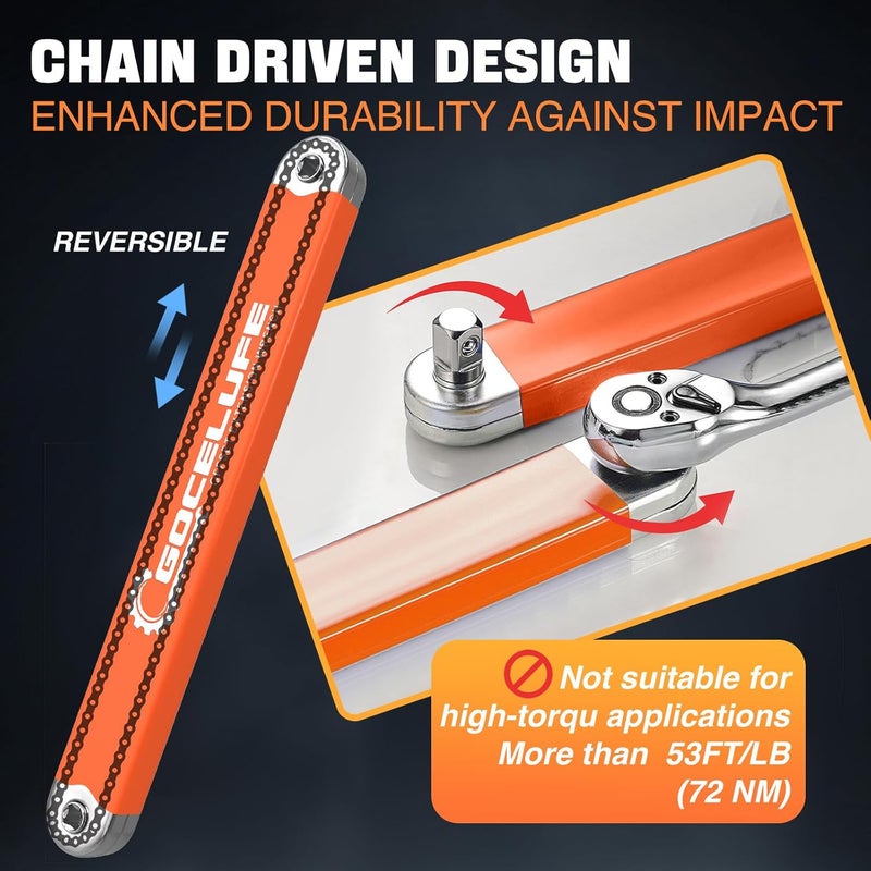 Gocelufe Offset Extension Wrench Impact - Tight Reach Wrench Set with Universal Square Drive Adapters (1/4", 3/8", 1/2") - Ideal for Tight Spaces - Unique Stocking Stuffers for Mechanics (Orange) - Image 5